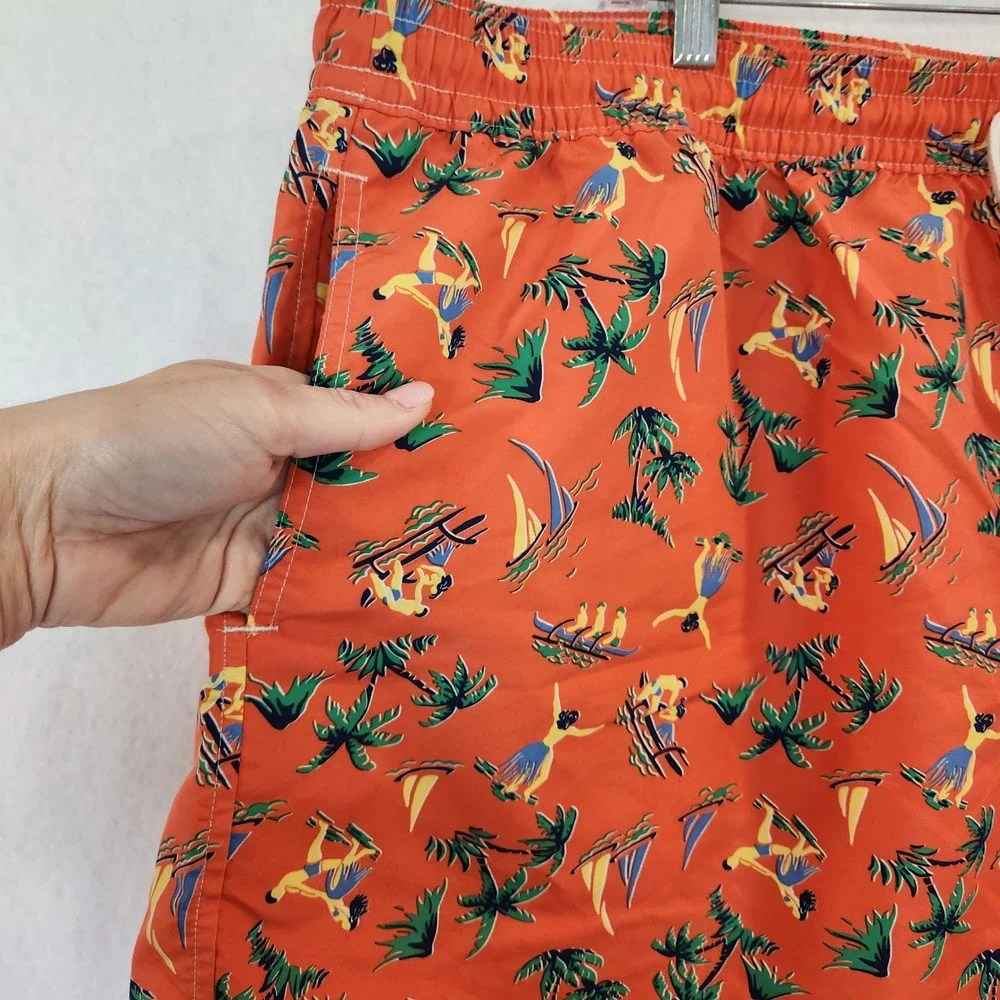 Polo Ralph Lauren Mens 4XB‎ Orange Tropical Hula Dancer Swim Trunks Big & Tall